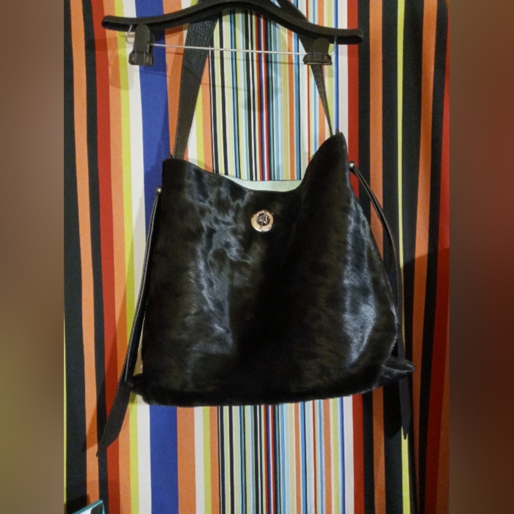 NWT Raviani Large Calf Hair and Crocodile Embossed Shoulder Bag